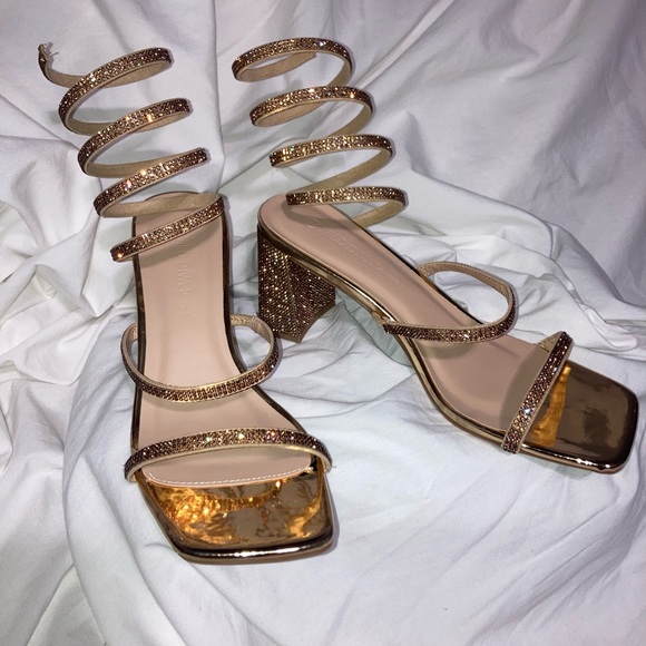 WILD DIVA LOUNGE Gold Stone Embellished SUPER CUTE/SEXY Ankle Wrap Heels - Picture 11 of 13